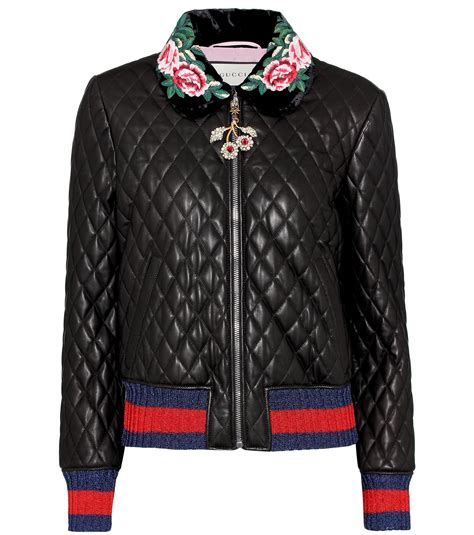 black gucci jacket women|Gucci black leather jacket.